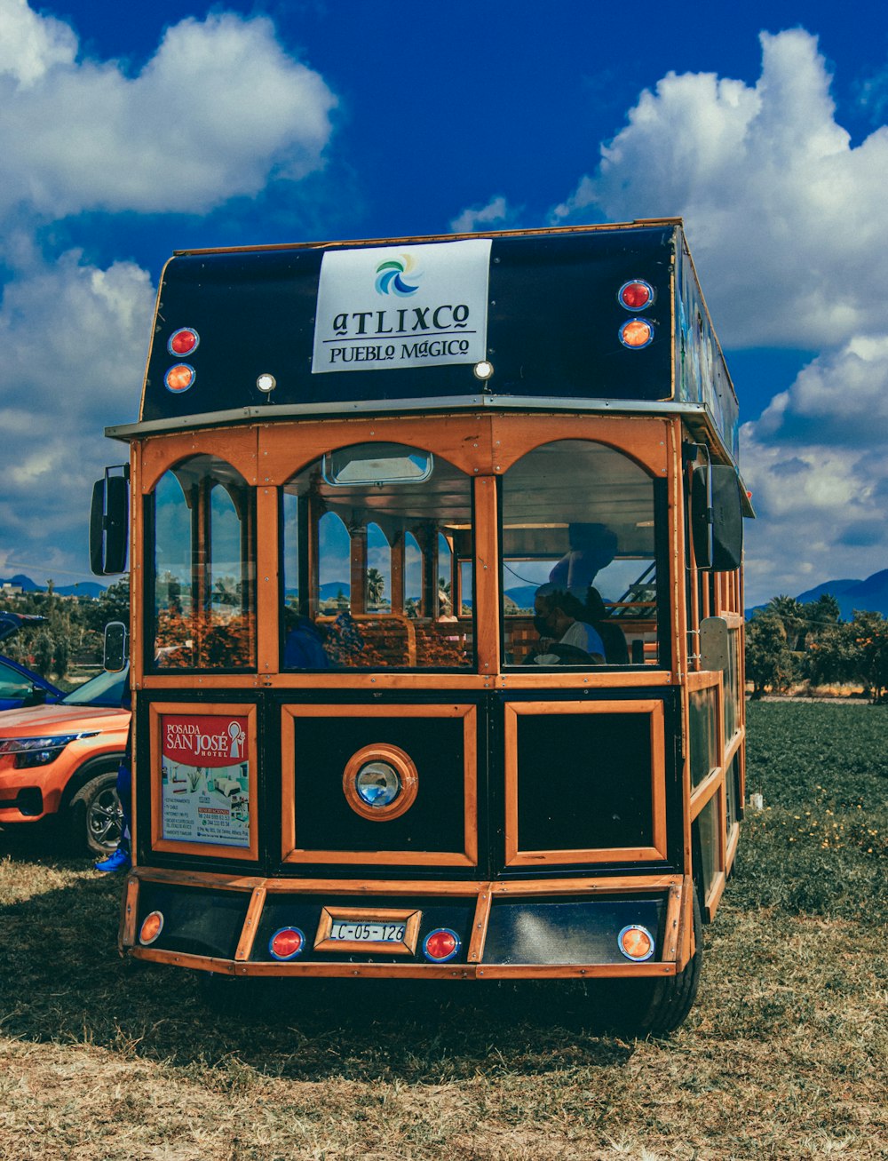 a bus with a sign on it