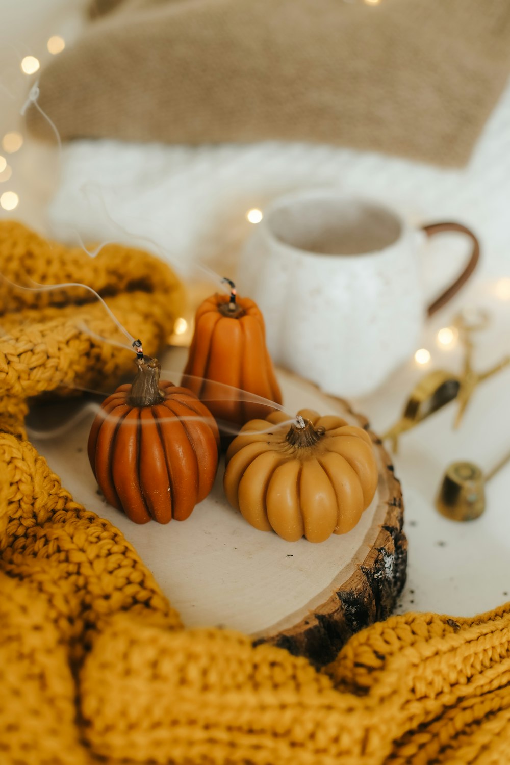 a group of pumpkins on a table