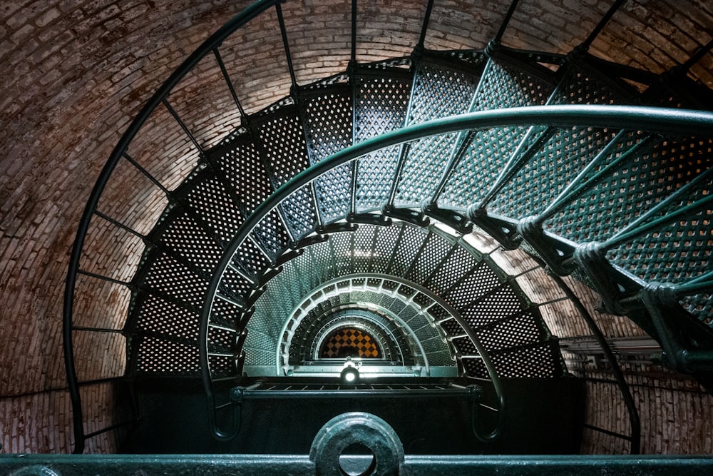 a large metal spiral staircase