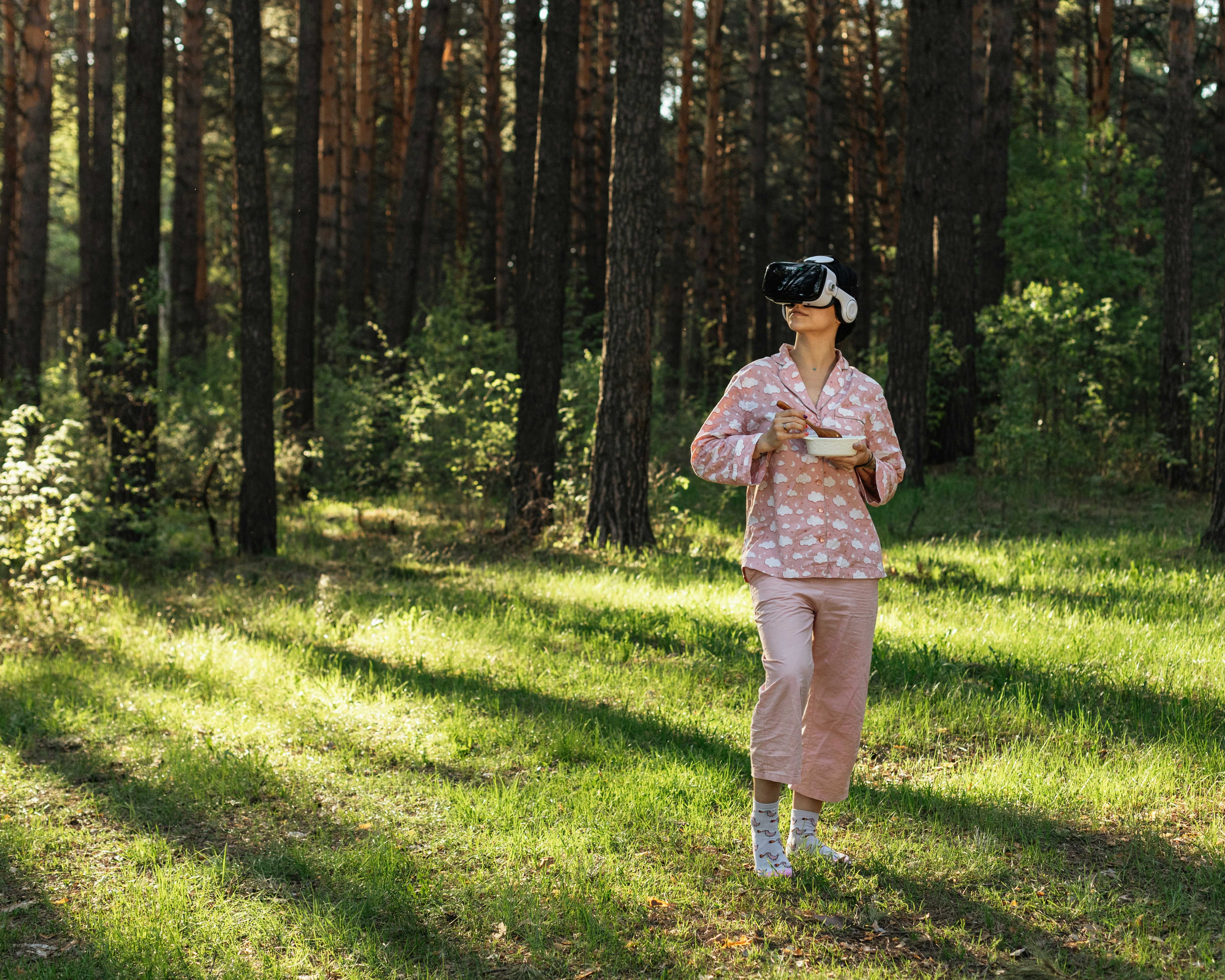 a person standing in a forest