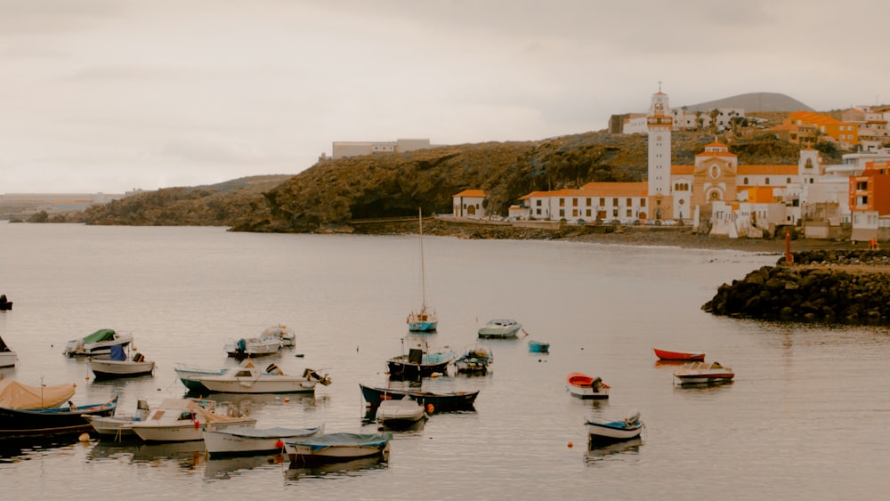 a body of water with boats in it and buildings in the back