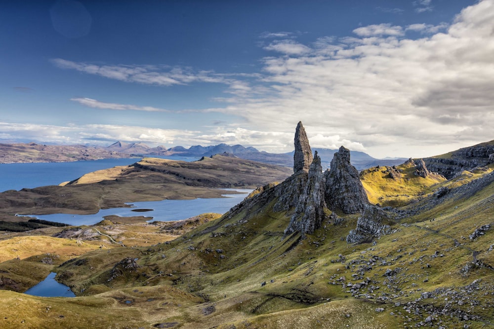 The Storr range with a body of water in the foreground
