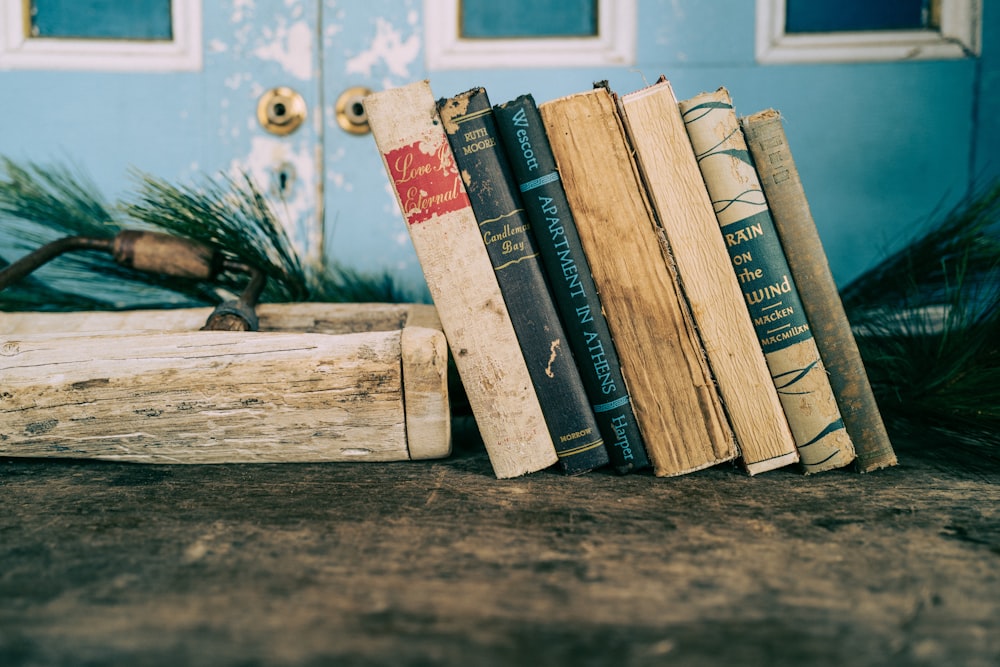 a stack of books on a table