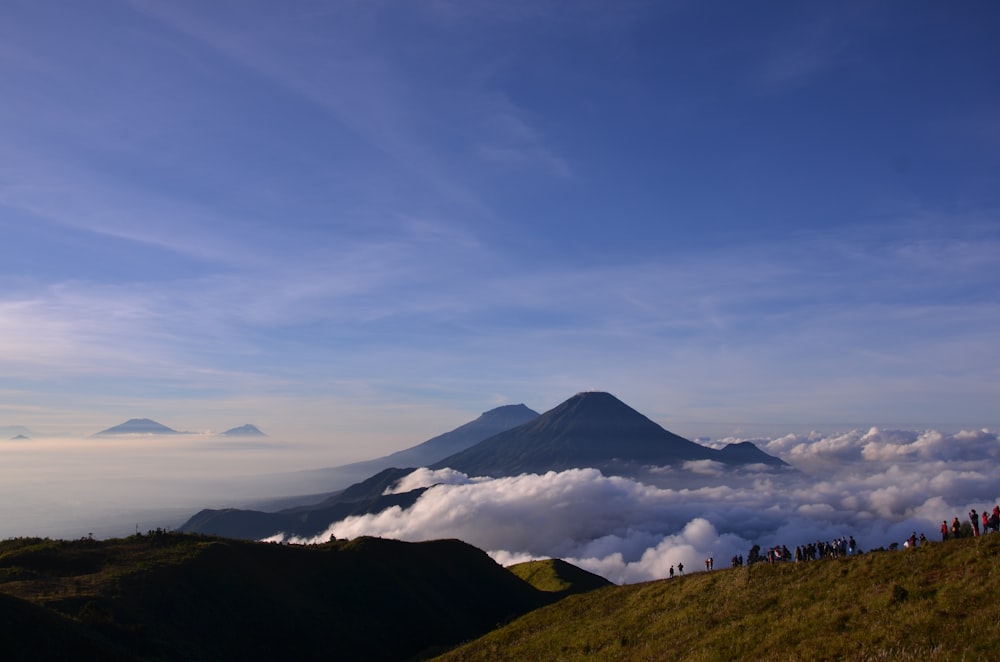 a group of people on a mountain