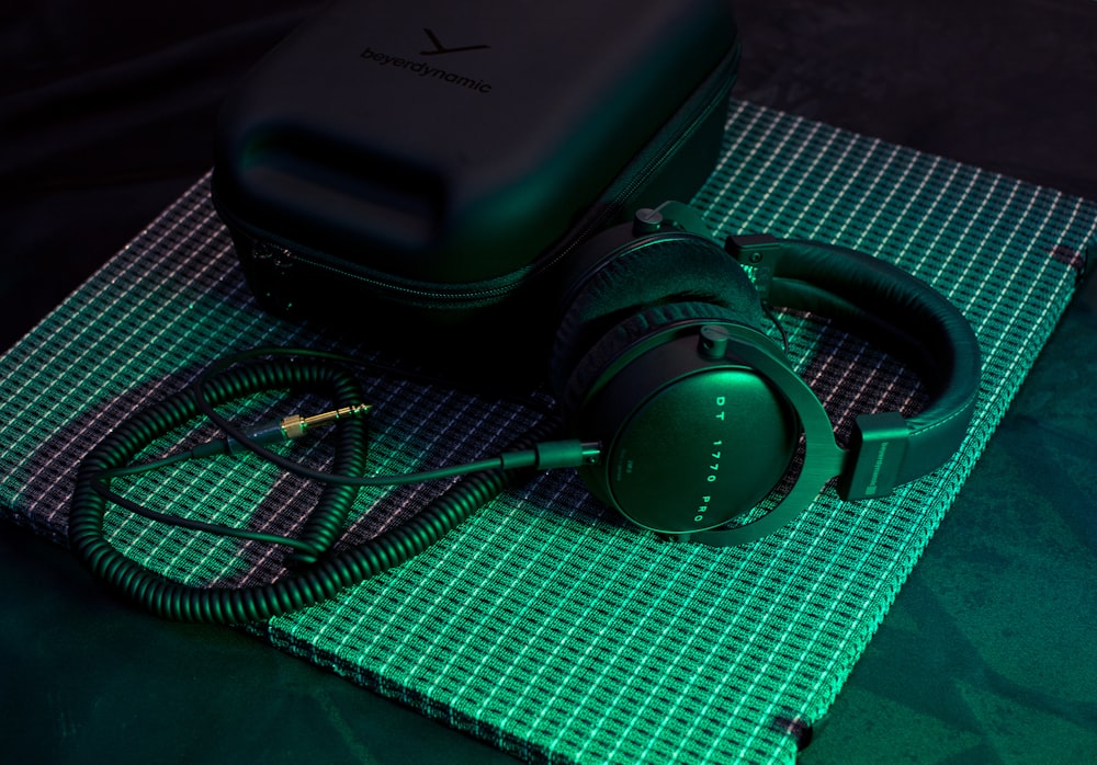 a pair of green headphones