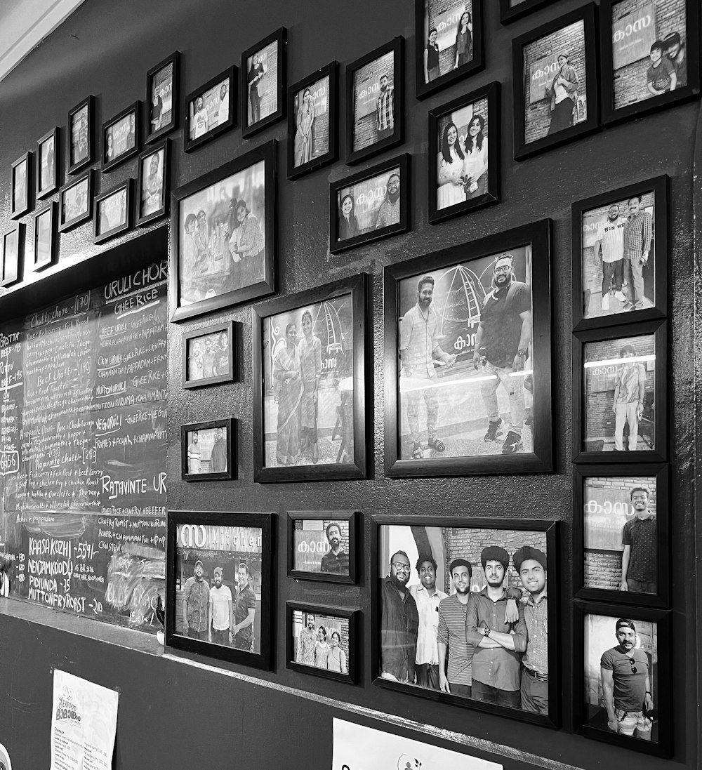 a wall with pictures on it