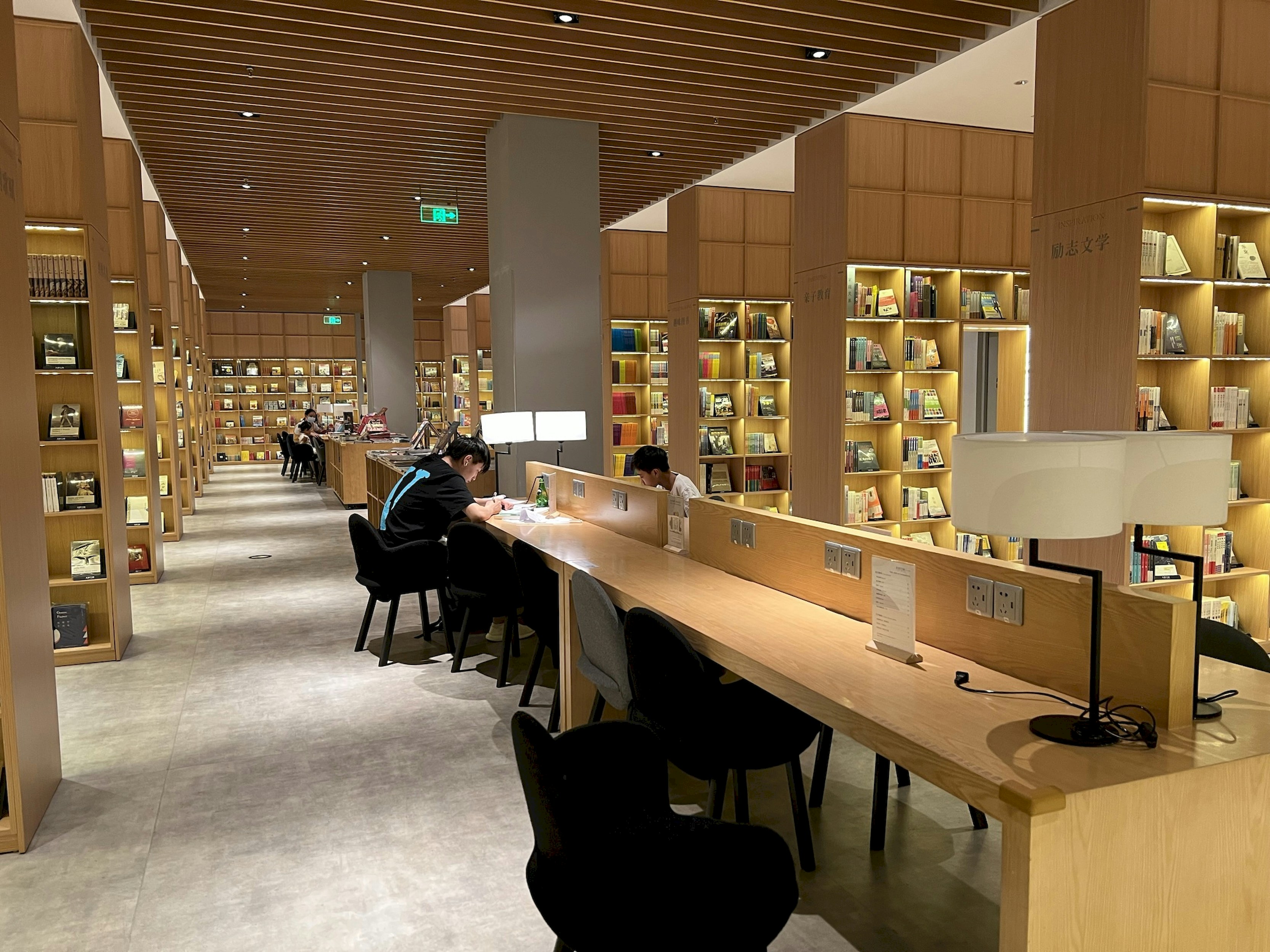 people sitting at a table in a library