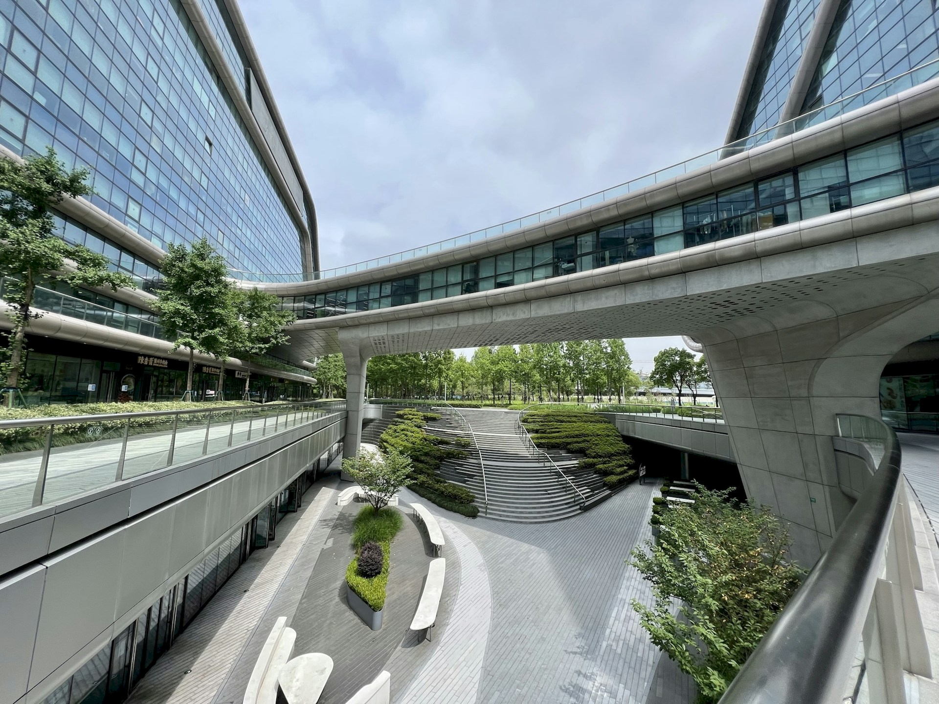 a walkway between buildings