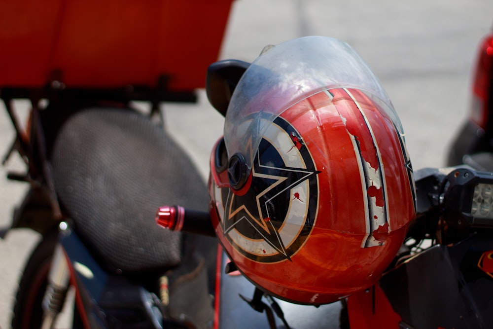 a helmet on a motorcycle
