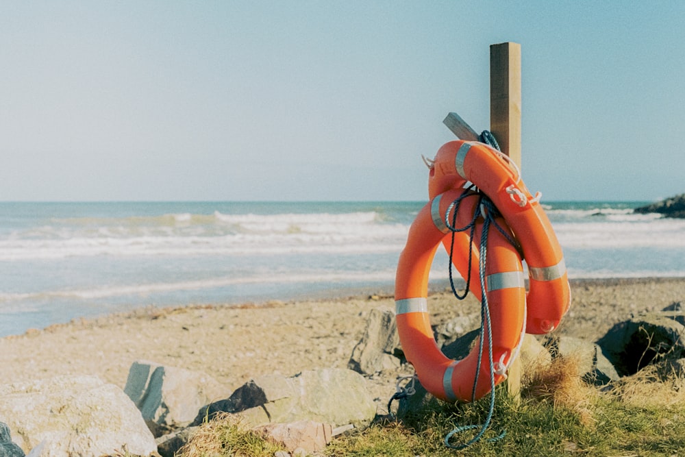 a life preserver on a beach