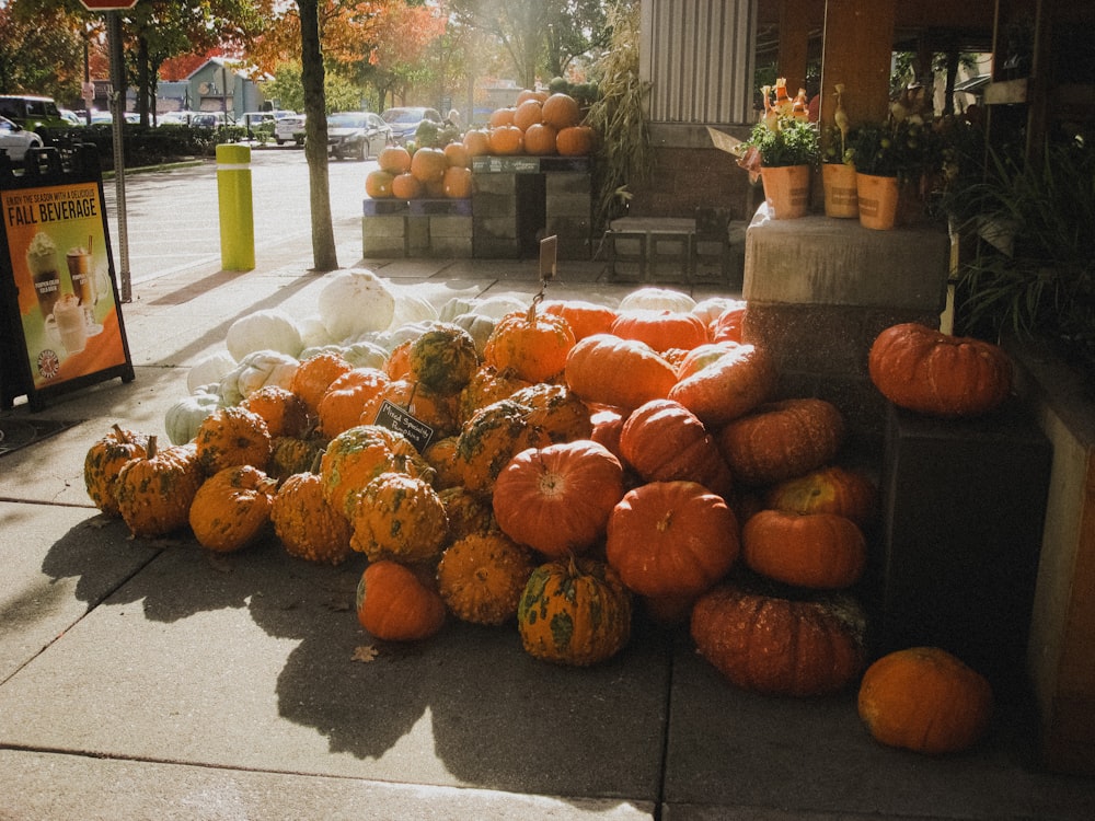 a display of pumpkins