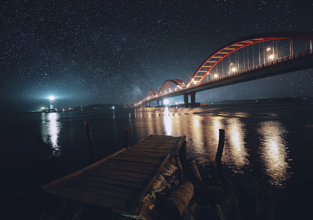 a bridge with lights at night