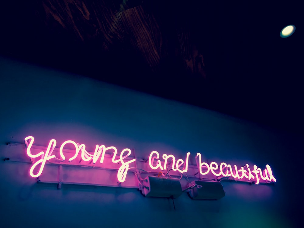 a neon sign with a word