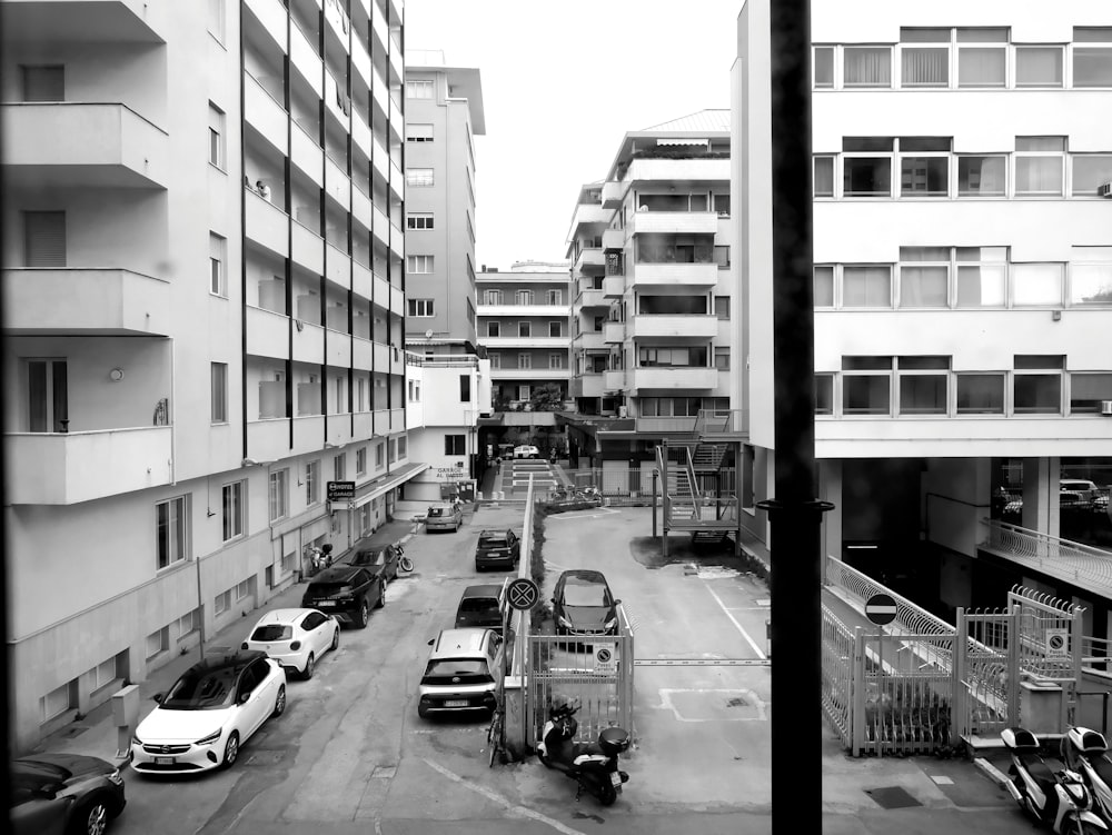 a street with cars and buildings