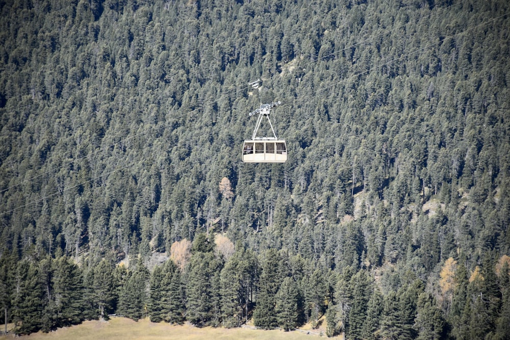 a cable car above a forest