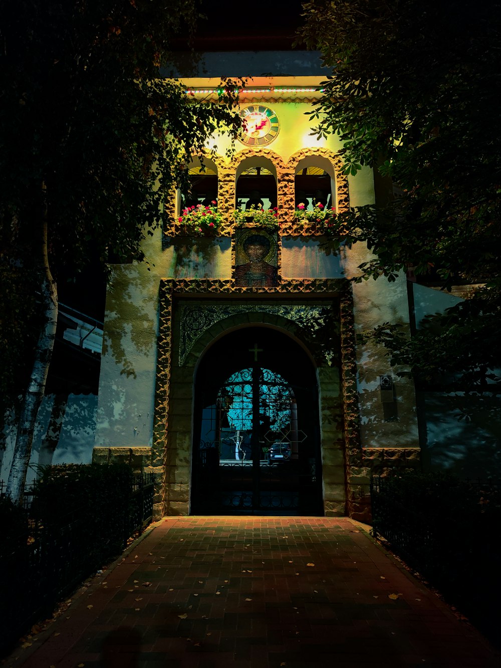 a building with a large arched doorway