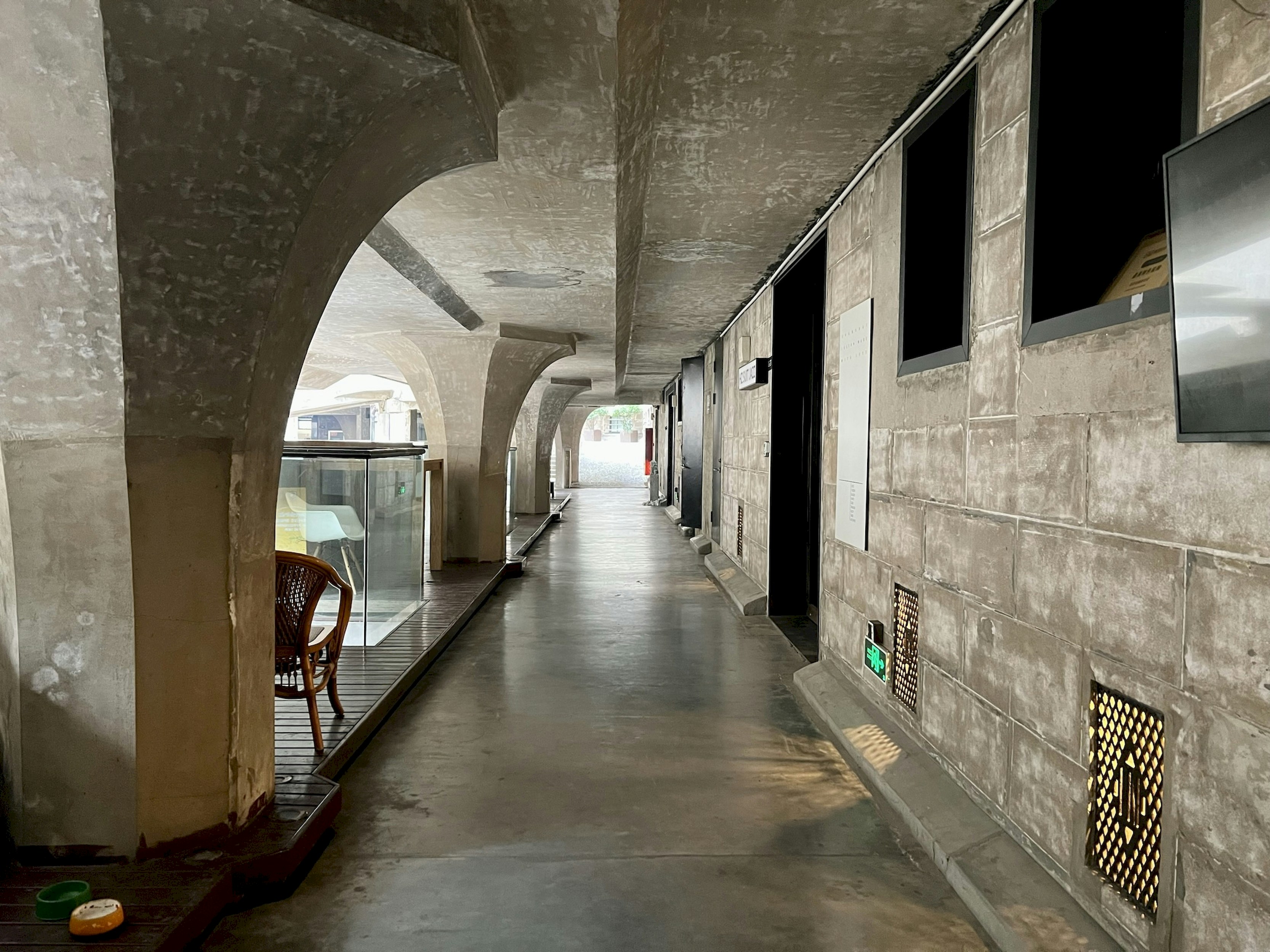a long hallway with chairs