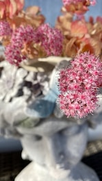A close-up of a cylindrical vase with flowers.