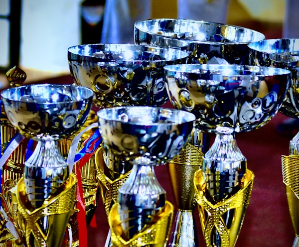 a group of trophies