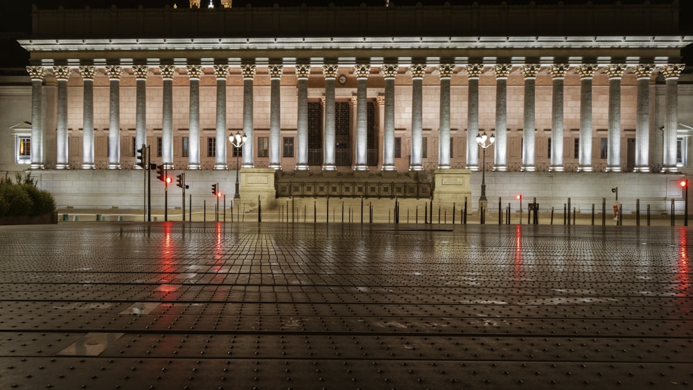 a large building with pillars