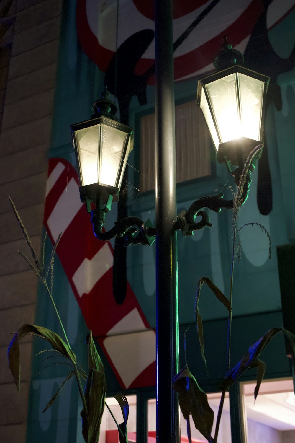 a lamp and a flag