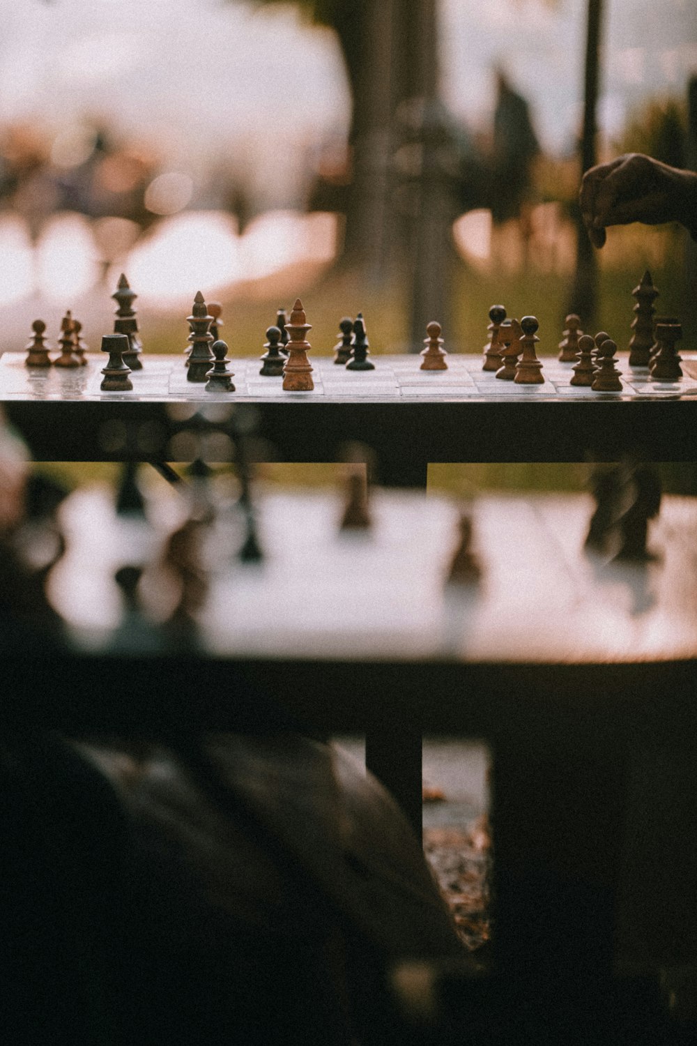 a chess board with pieces