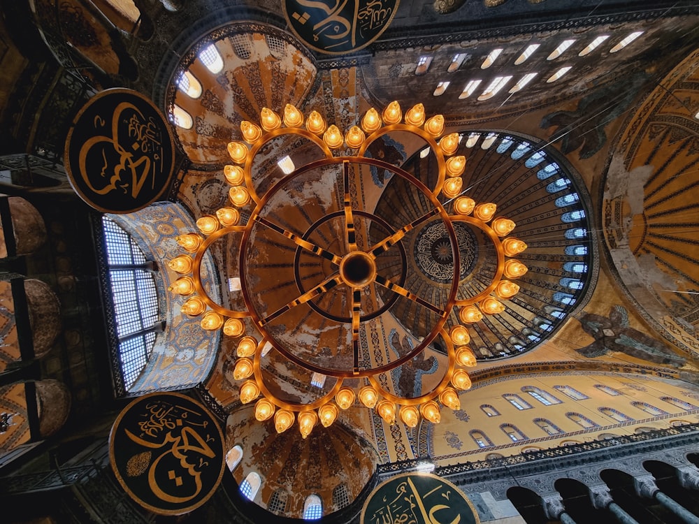 a large clock in a building