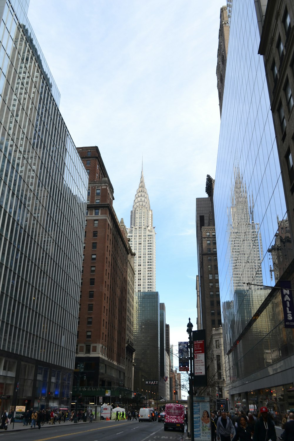 a city street with tall buildings