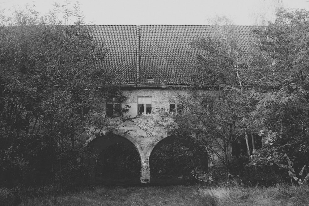 a building with trees around it