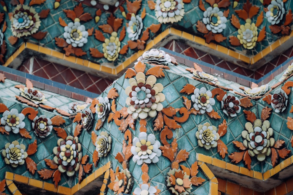 a colorful ceiling with flowers