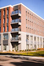a multi-story building with balconies