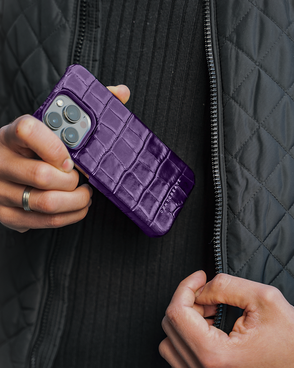 a person holding a purple object