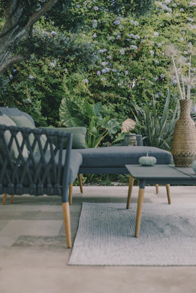a table and chairs outside