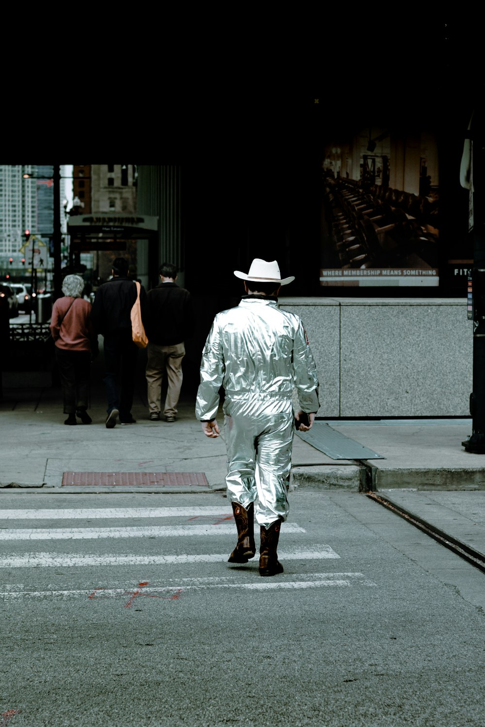 a person walking down a street