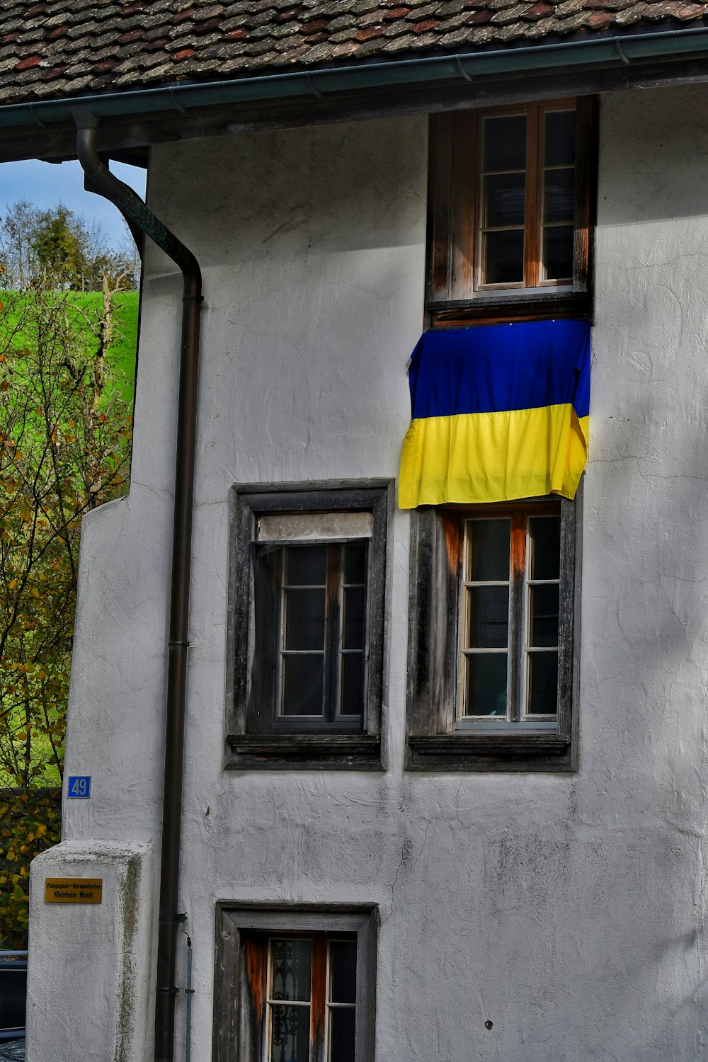 a flag from a building
