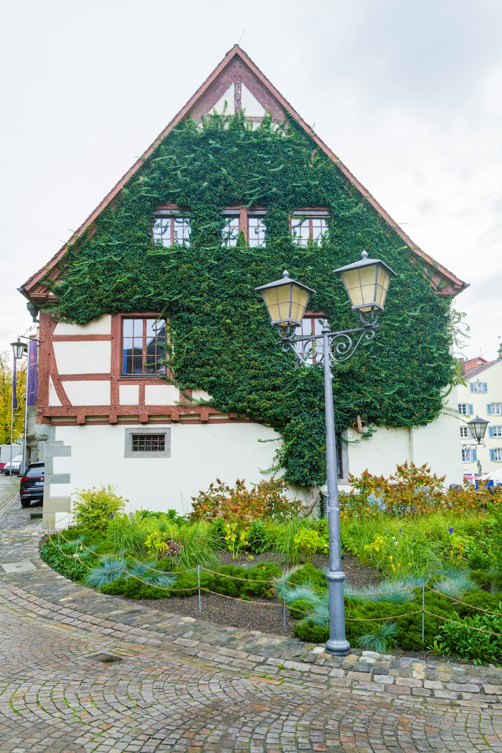 a house with a brick road