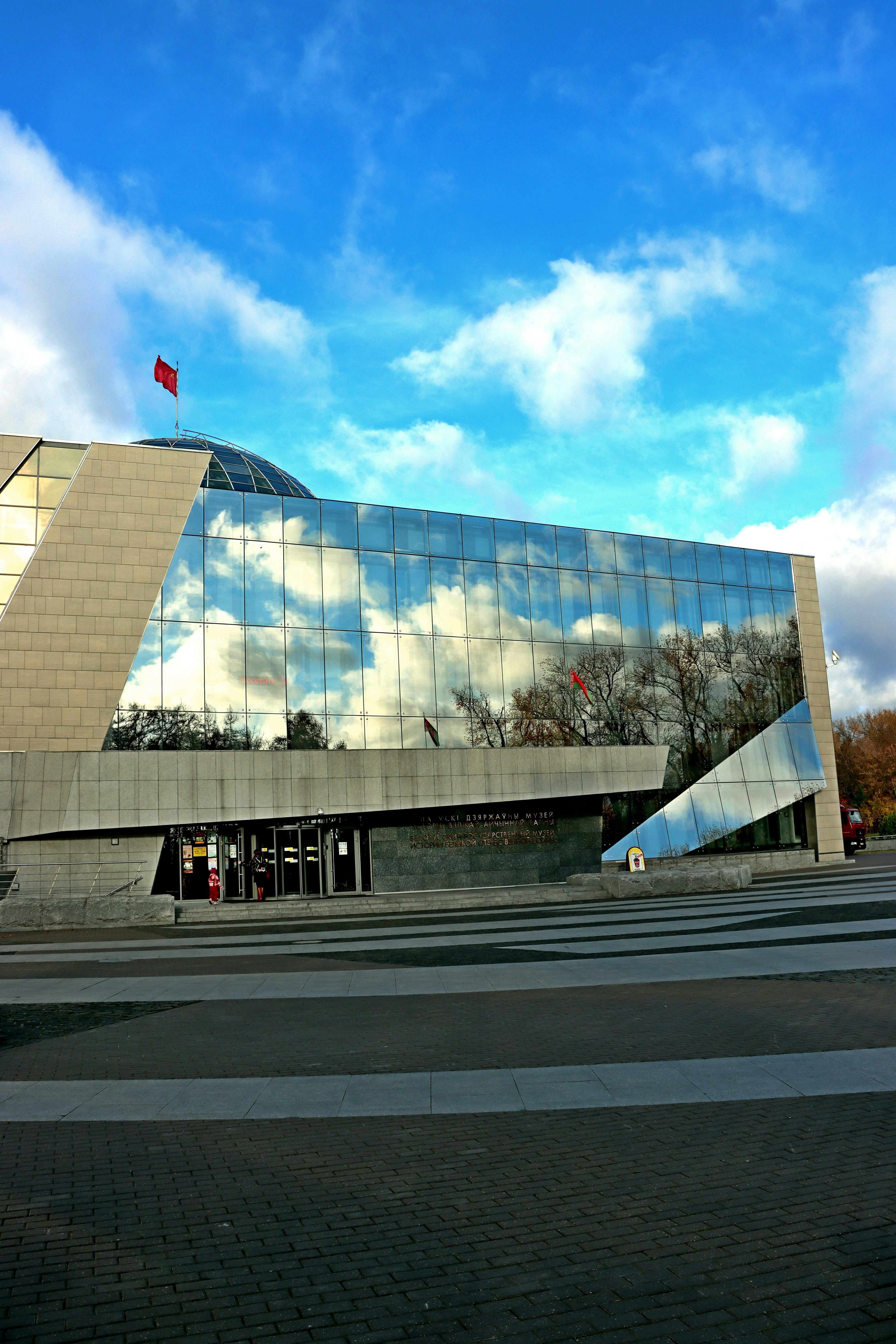 a large glass building