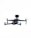A black and gray quadcopter drone with a camera mounted on the front and extended arms, hovering in a bright sky. The drone has distinct propellers and a modern design.