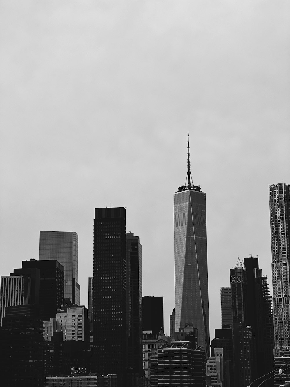 a city skyline with tall buildings