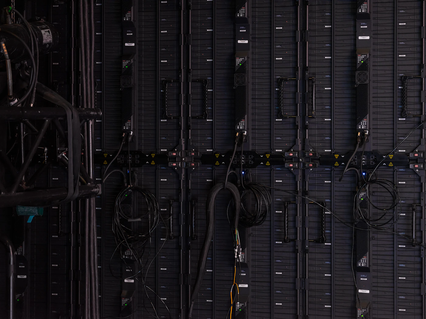 Dense cables and wires in a server room