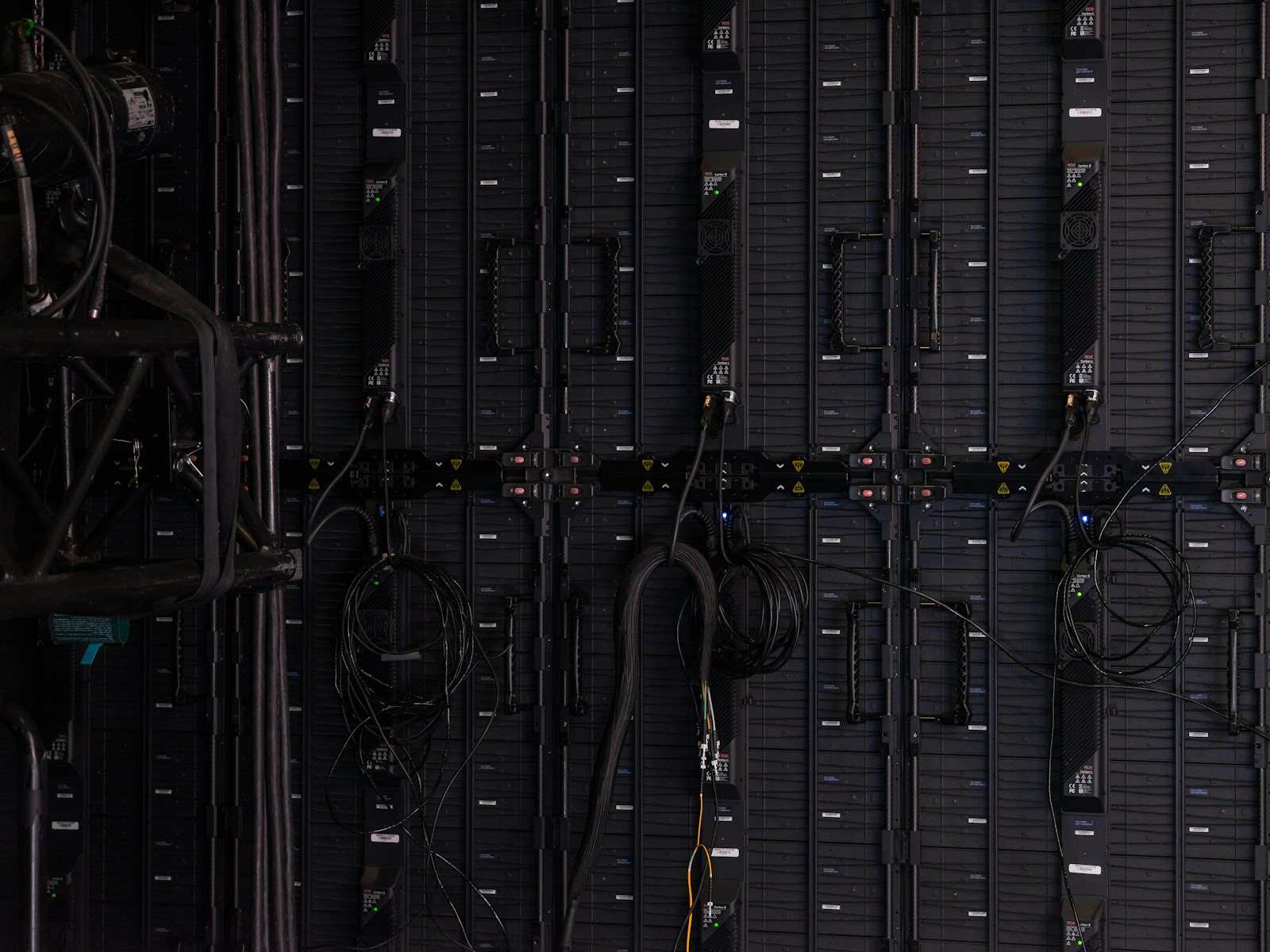 Close-up view of illuminated equipment in a server room