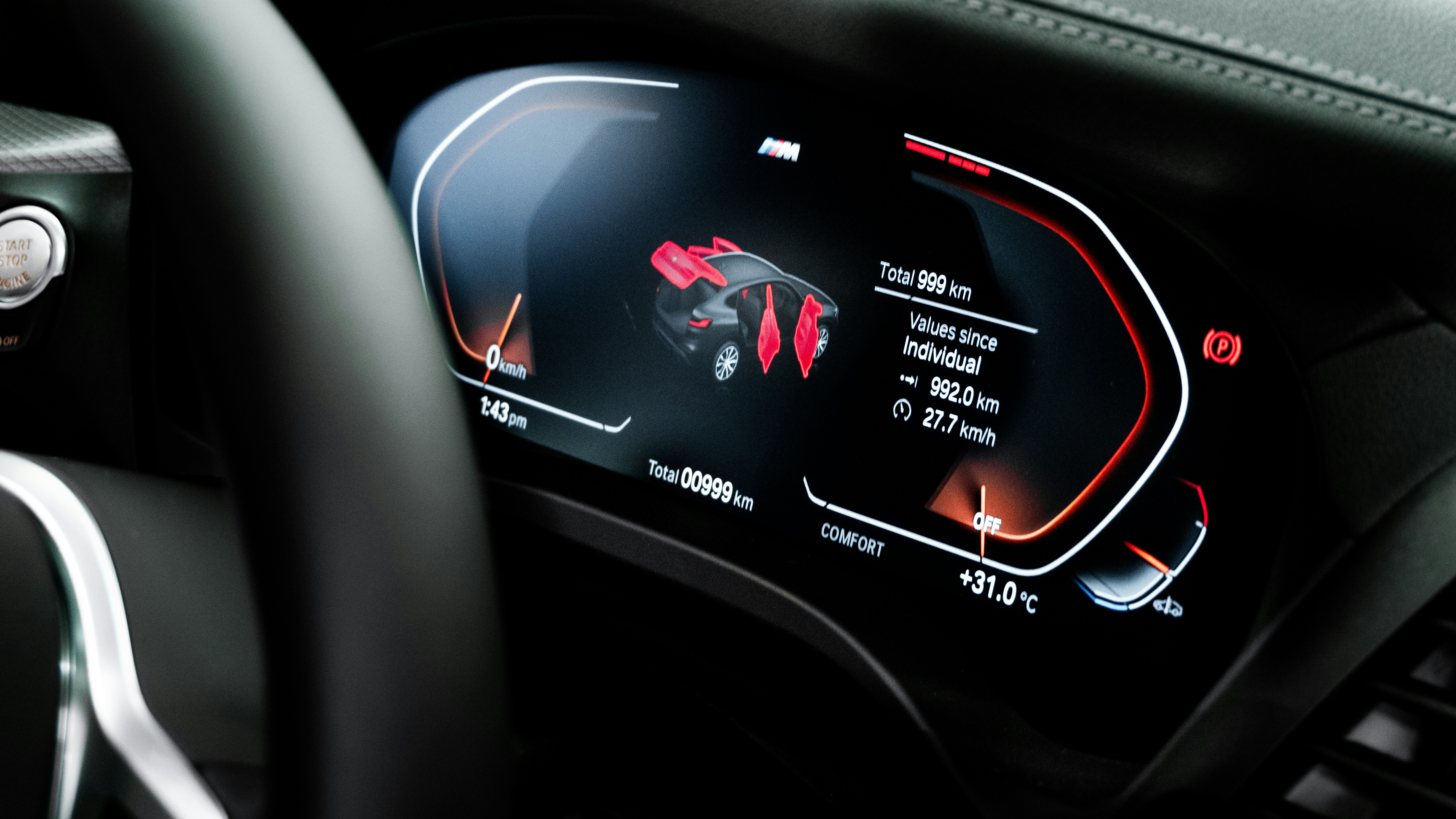 a car dashboard with a digital display