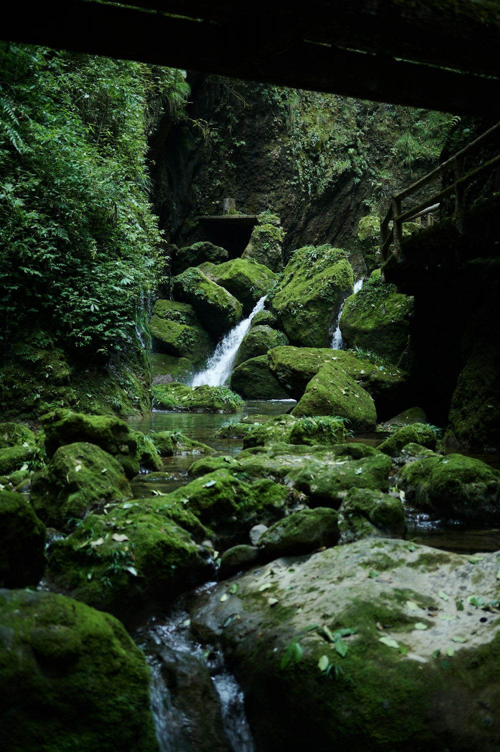 a waterfall in a cave