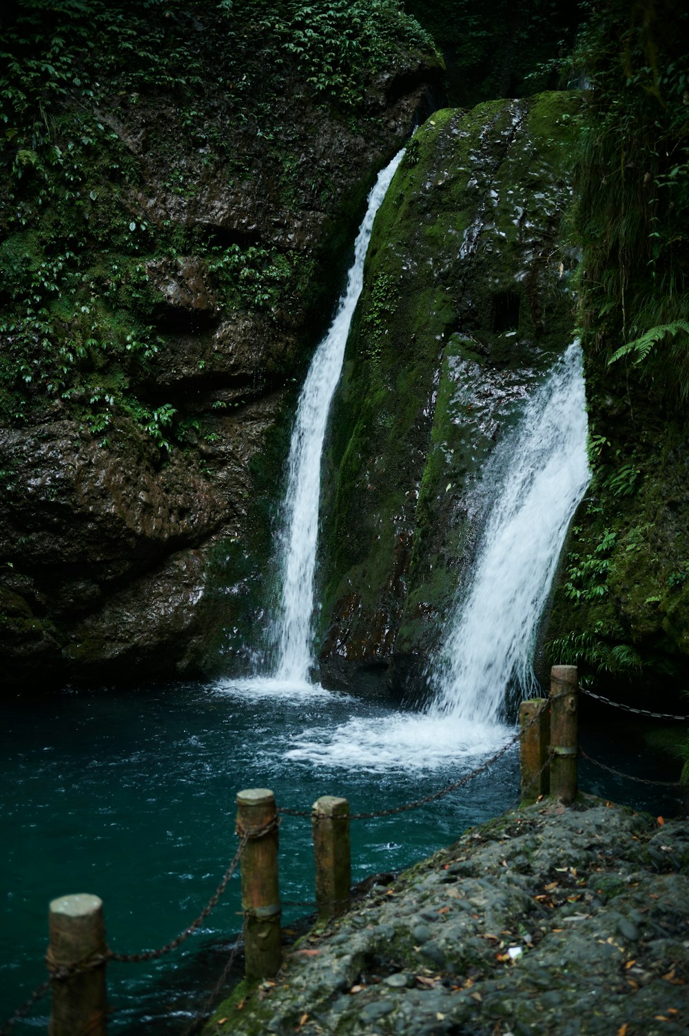 a waterfall in a forest