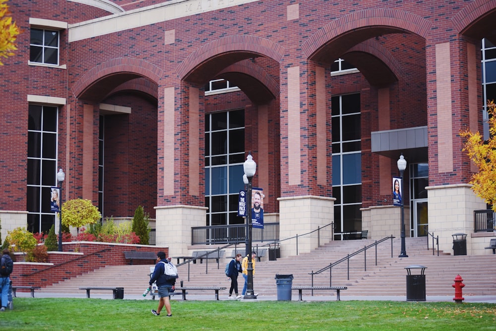 a person walking out of a building