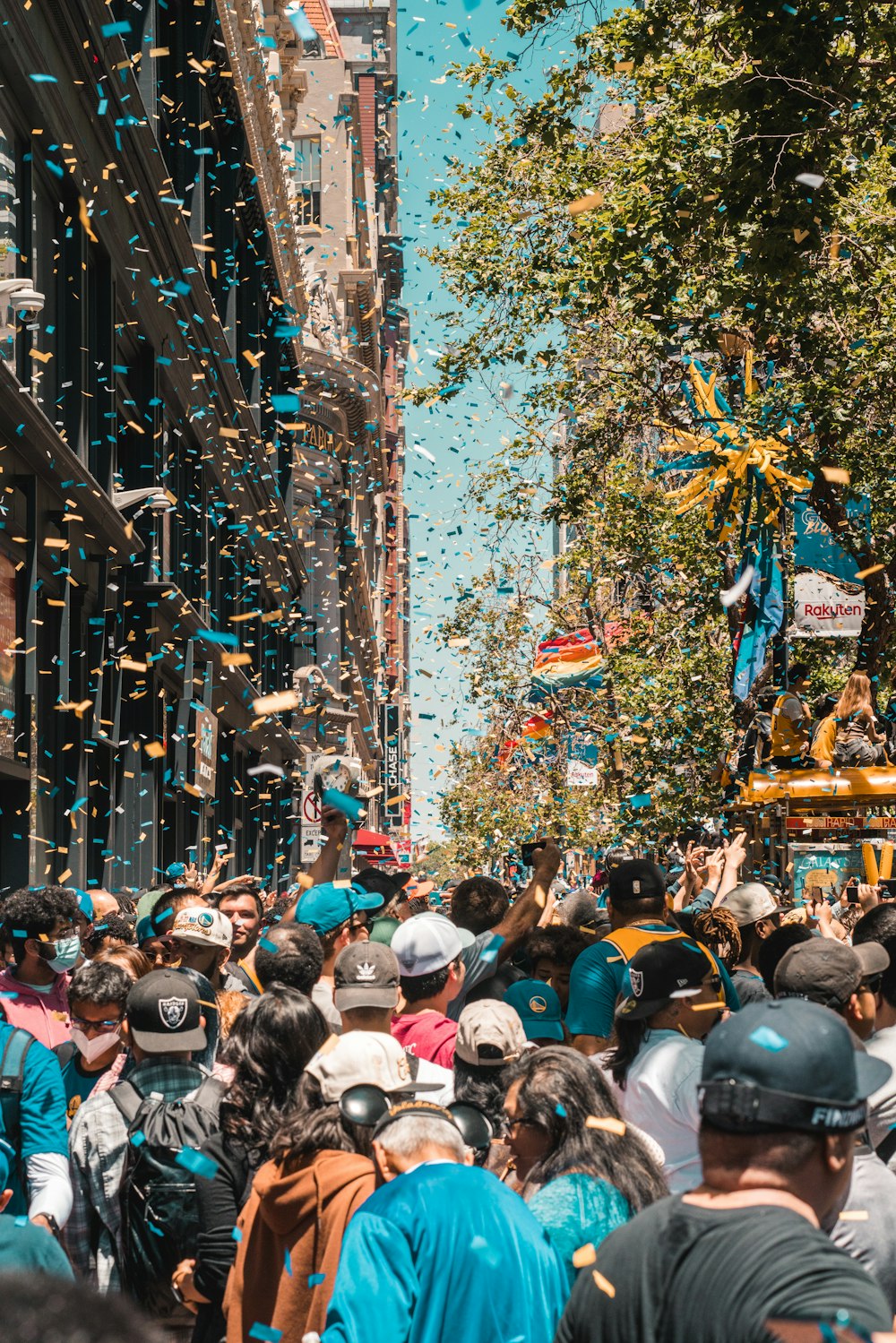 a crowd of people in a city