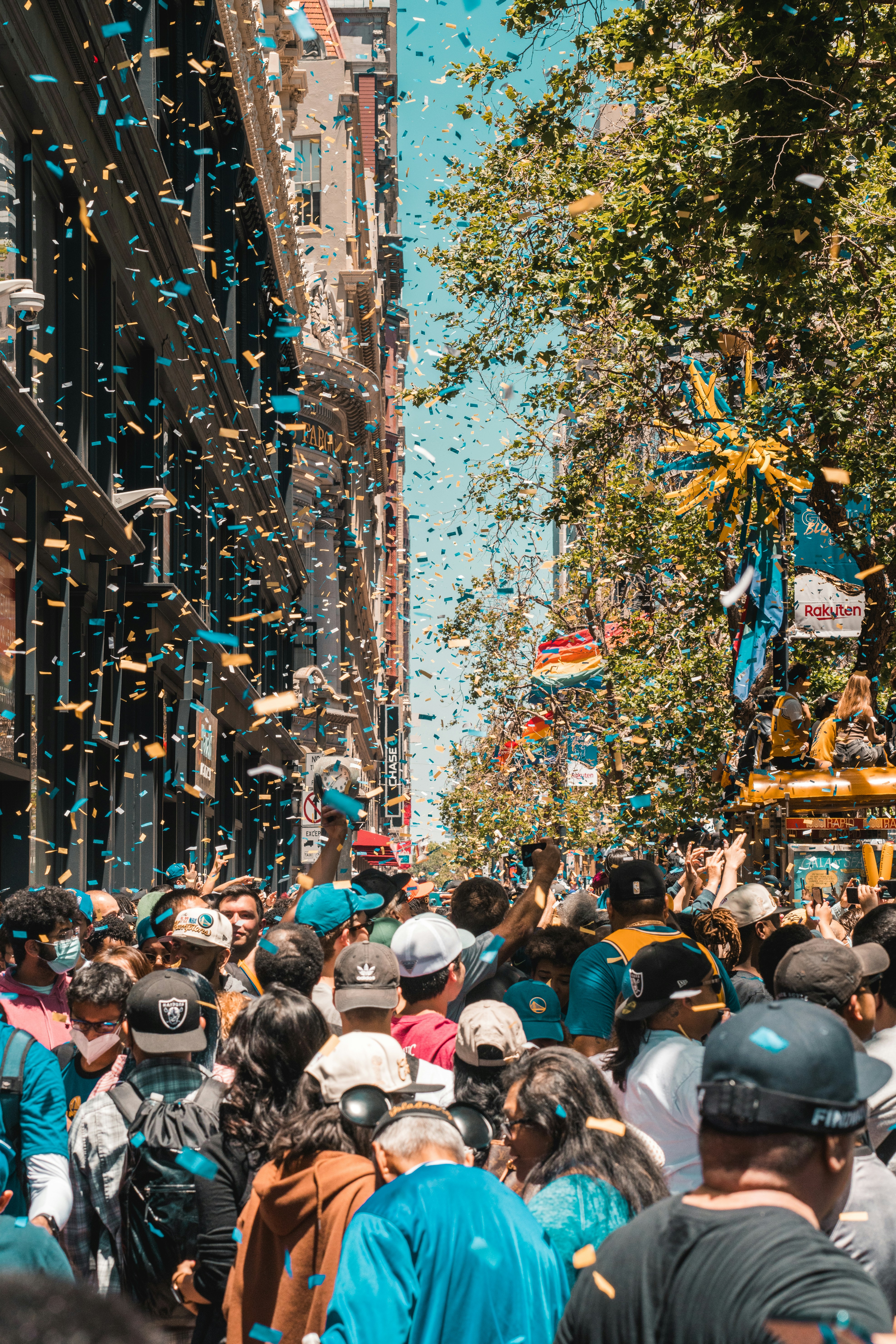 a crowd of people in a city