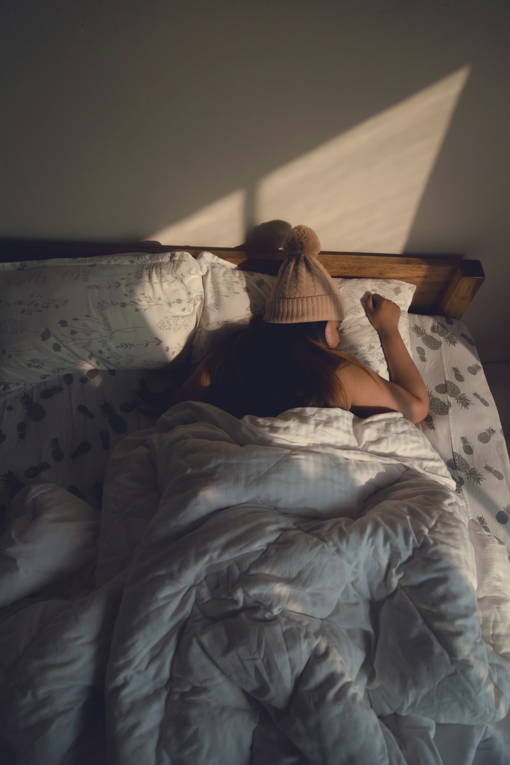 a person lying in bed