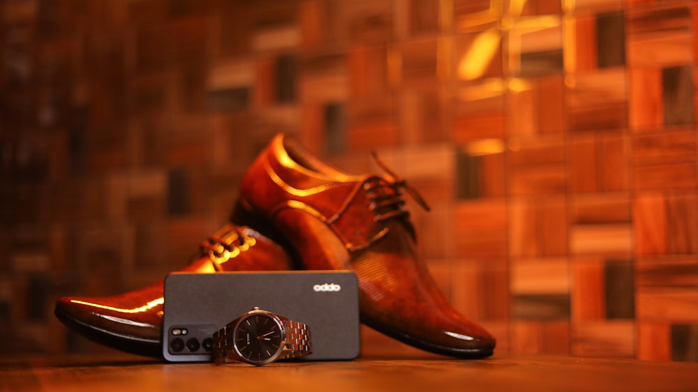 a pair of shoes on a camera