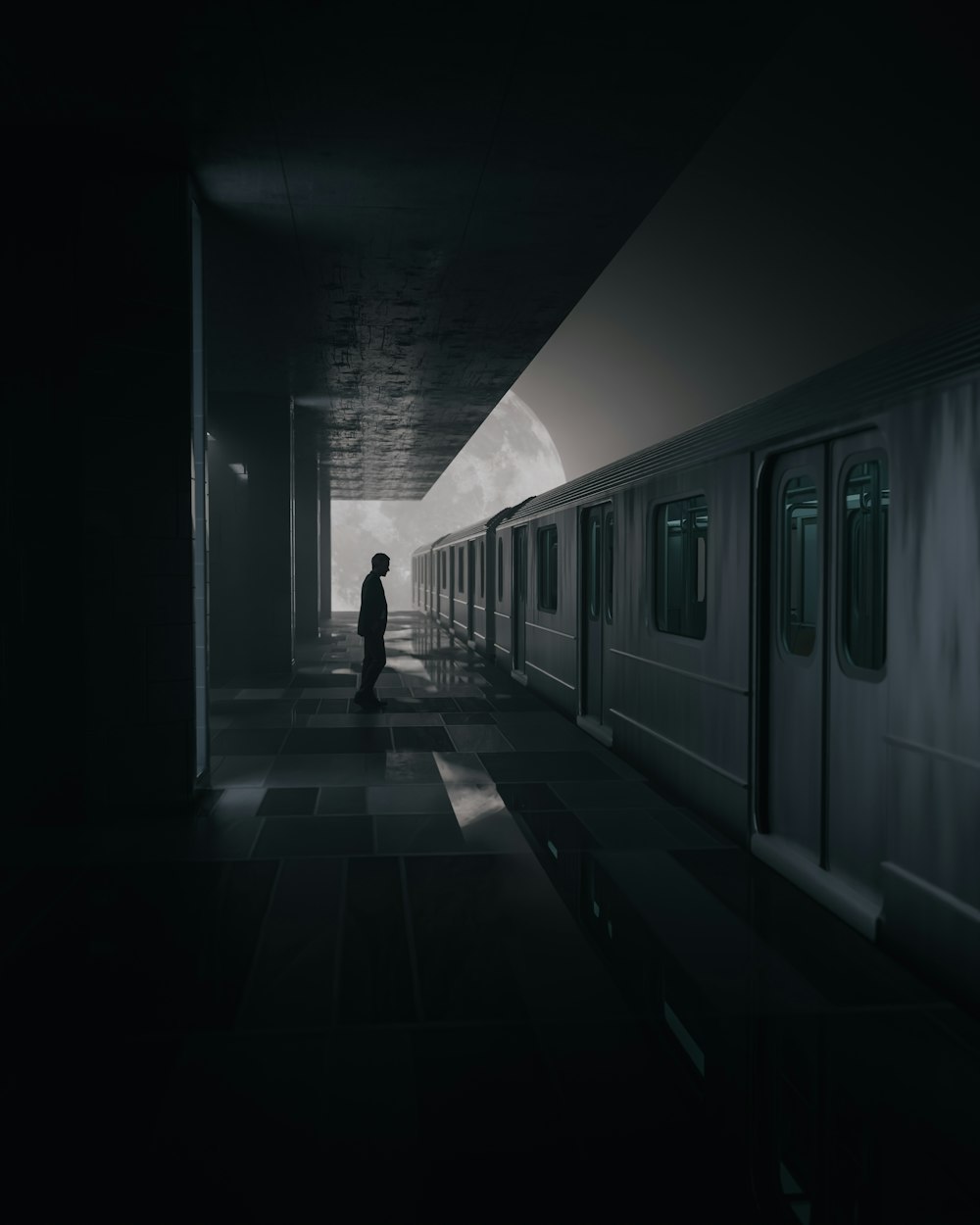 a person walking in a train station